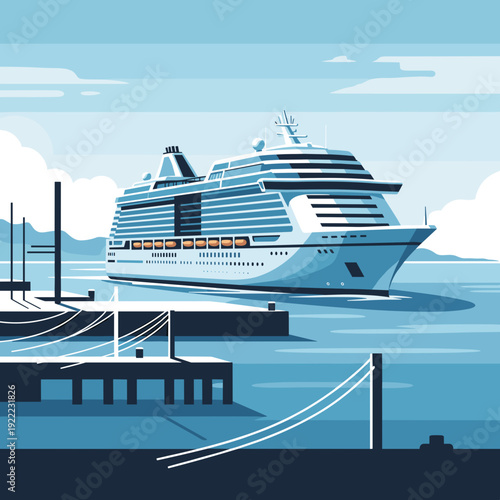 Luxury Cruise Ship Docked at Modern City Harbor