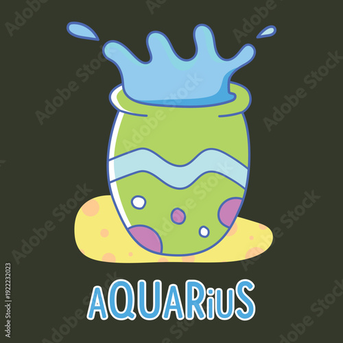 Aquarius Zodiac Vector Icon Illustration Dark Background