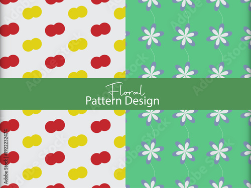 Mockup of 4 customizable repeatable patterns, red foliage motifs, Seamless Botanical Pattern Set with Abstract Flowers and Leaves	