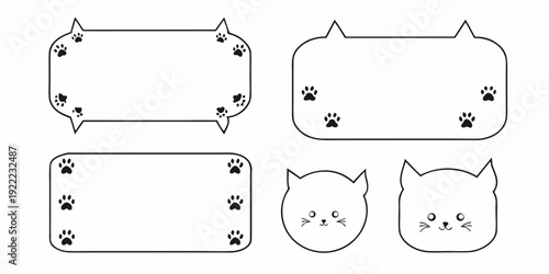 Black and white cat themed frames and speech bubbles illustration