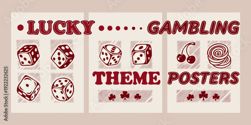 Retro style posters featuring gambling elements and lucky imagery