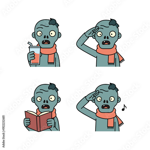 Cartoon zombie enjoying leisure activities with a relaxed expression