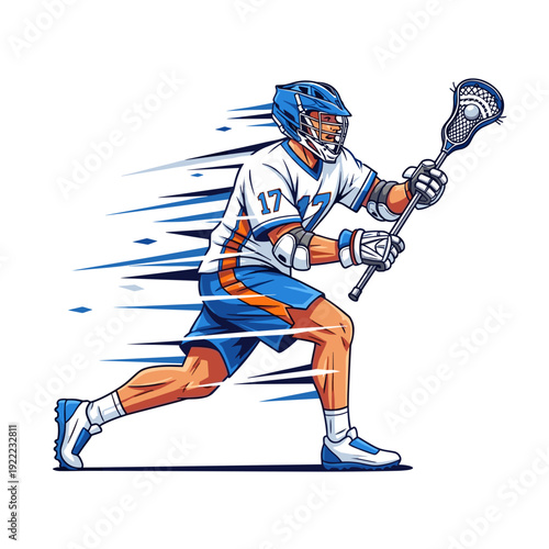 Lacrosse Player Running with Stick Action Silhouette