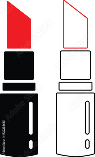 Lipstick vector icons set, cosmetic makeup silhouette and outline collection, beauty fashion symbol group isolated on transparent background for branding and salon design