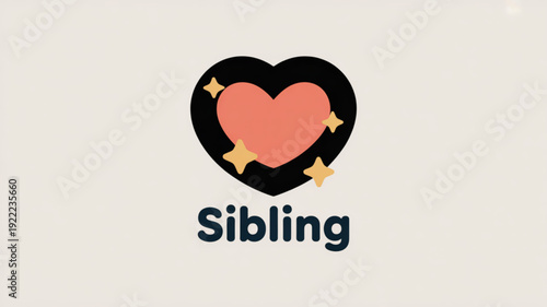 Sibling love symbol with heart and stars on beige background