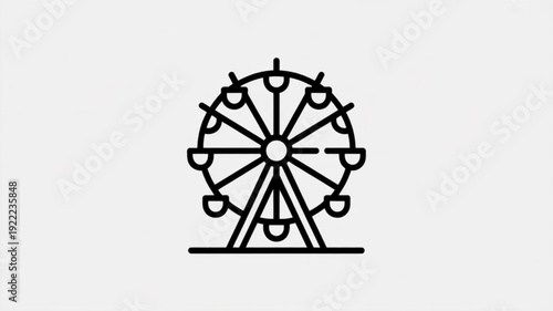 Black line drawing of a classic amusement park ferris wheel on a white background
