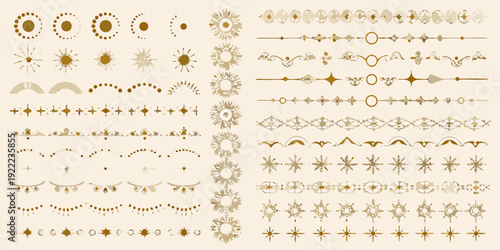 Collection of ornate golden floral and decorative design elements