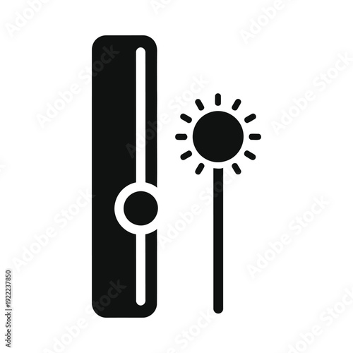 Simple black thermostat icon with sun symbol on isolated, ui elements