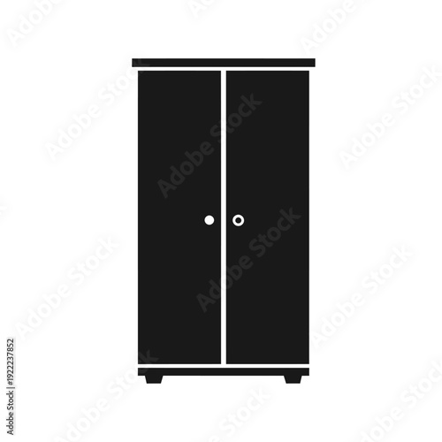 Simple black and white icon of a tall two door wardrobe