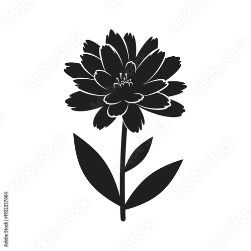 A simple black and white illustration of a single blossoming flower