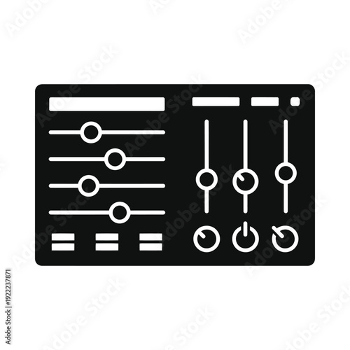 Black equalizer graphic with sliders and controls on isolated, ui elements