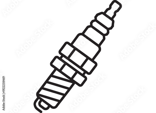Spark plug line icon for car engine ignition system, automotive spare part outline symbol isolated on white background, simple black stroke vector for repair service