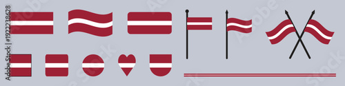 Free Download Latvia Flag Icon Set Collection in Flat and Waving Style with Multiple Shapes. - GFXLoad
