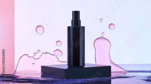 a hair product on a black rectangular product podium