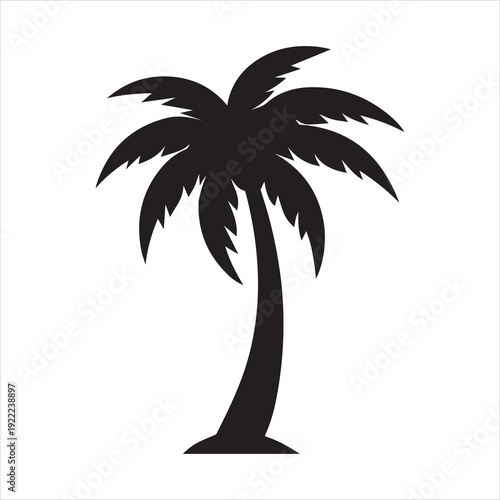 Set of black palm tree silhouettes isolated on white background. Vector illustration.