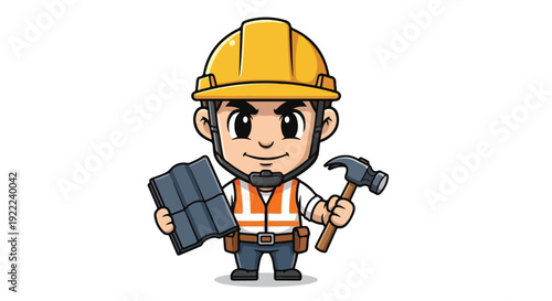 Roofing Worker Mascot Big Head Small Body Roofing Service Vector
