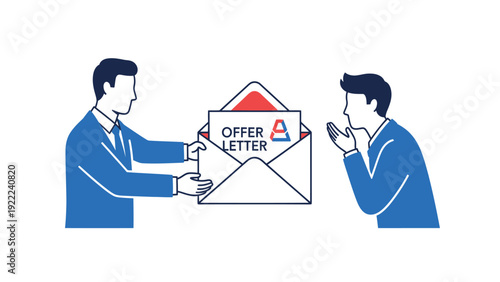 Professional receiving job offer letter. Career opportunity and hiring concept.