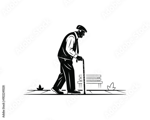 Senior Citizen vector silhouette illustration design, senior citizen vector, elderly person silhouette, old man silhouette vector, old woman silhouette vector, senior people vector illustration