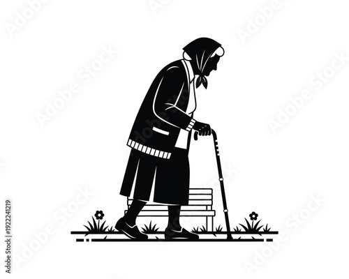 Senior Citizen vector silhouette illustration design, senior citizen vector, elderly person silhouette, old man silhouette vector, old woman silhouette vector, senior people vector illustration