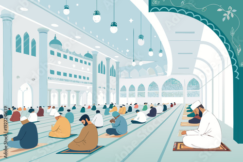 Depicting Congregational Prayer Large Mosque Peaceful Stunning Professional Photo