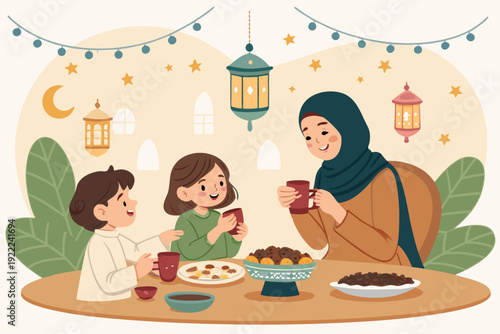 Family Love And Togetherness Ramadan Warm Nig Professional Photo Great for Commercial Projects