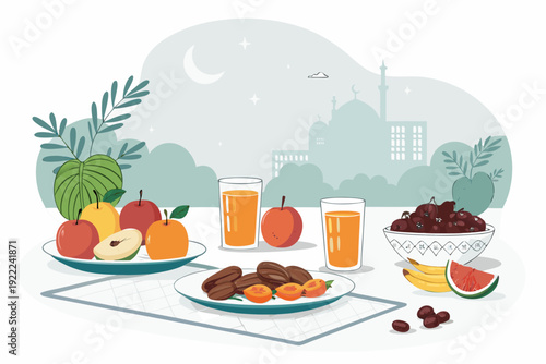 Stunning Iftar Dinner With Dates Juice And Fruits Moder Creative Visual