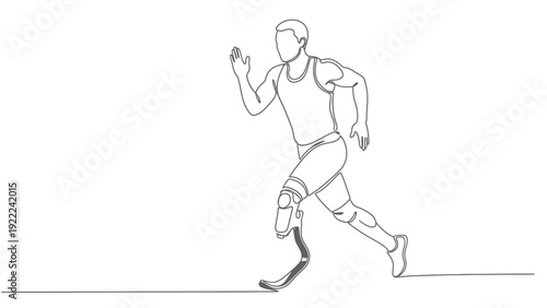 Disabled Man Running with Prosthetic Leg