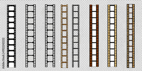 Various film strips with different frame contents are displayed vertically