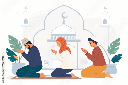 Muslim People Praying Congregation Mosque Int Premium Digital Asset Perfect for Editorial Content