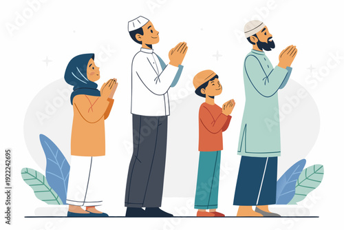 Muslim Unity During Daily Salah Character Creative Visual Perfect for Editorial Content