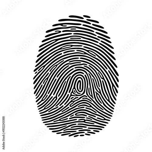 Realistic Black Human Fingerprint Identity Symbol on White