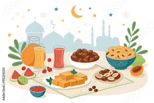 Ramadan Food With Sweets Fruits And High-Quality Stock Image Ideal for Marketing