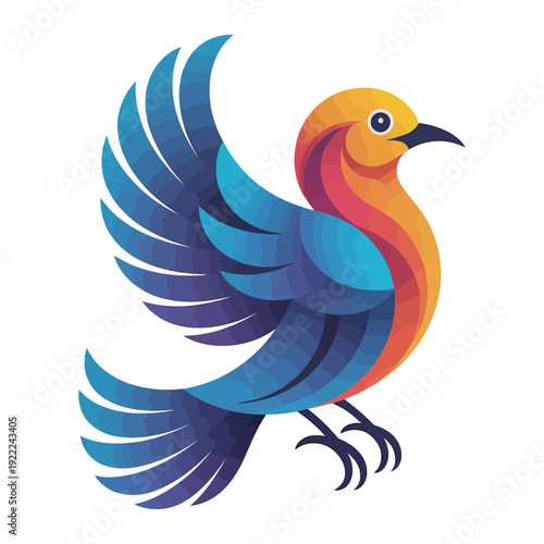 colorful abstract bird with layered feathers modern geometric style vector illustration vibrant flying avian design isolated decorative animal symbol for creative branding and nature themes