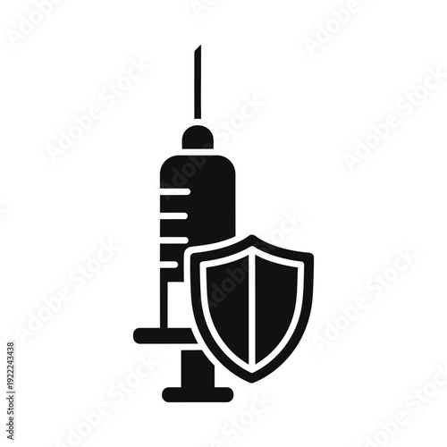 Syringe and shield icon symbolizing vaccination and protection, ui elements