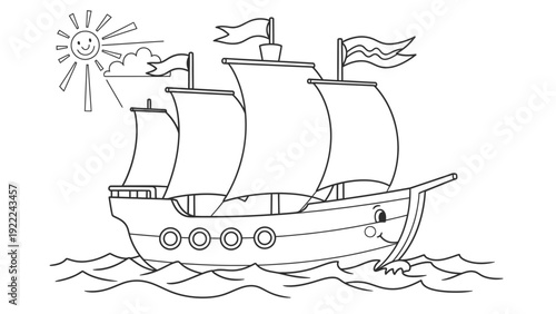 Pirate Ship Sailing on the Ocean