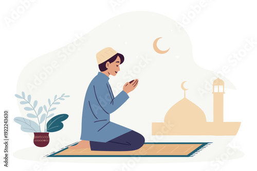 Showcasing Spiritual Moment During Salah Calm And Peaceful Beautiful Professional Photo