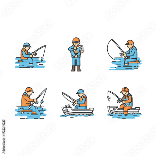 Fishing Characters in Various Poses