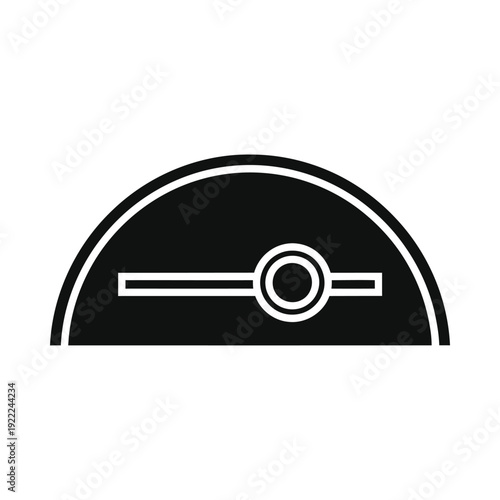 Simple black and white icon of a semicircle with a line and circle, ui elements