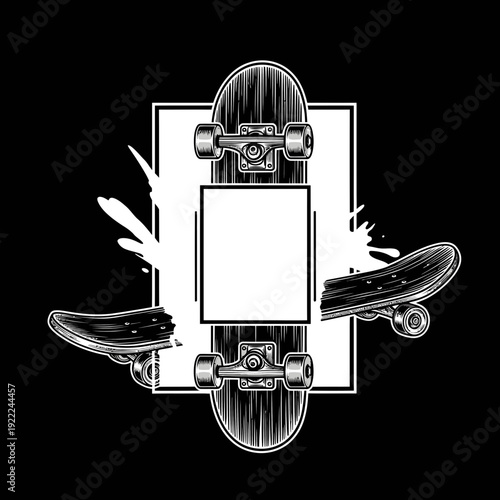 Skateboards Around Blank Sign vector illustration
