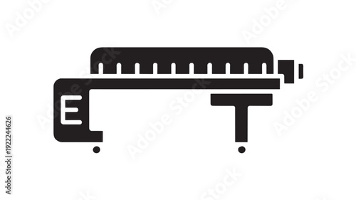 Caliper vernier measuring tool icon with black silhouette, precision gauge for engineering and machining, isolated minimal flat symbol for measurement and metrology