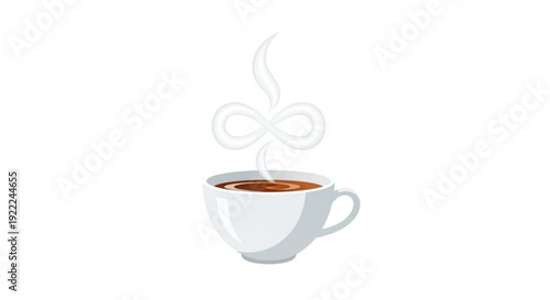 Steaming cup of coffee with artistic smoke design on a white background perfect for beverage advertising and morning routines