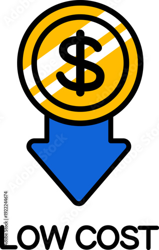 低コストアイコン。（Low Cost Icon / Cost Reduction and Budget Saving Symbol）
