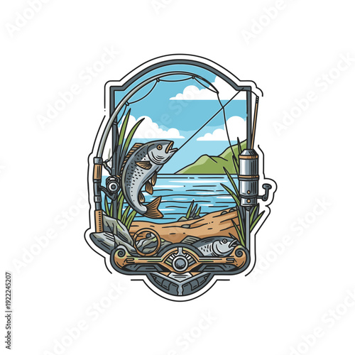 Fishing Emblem with Lake Scene
