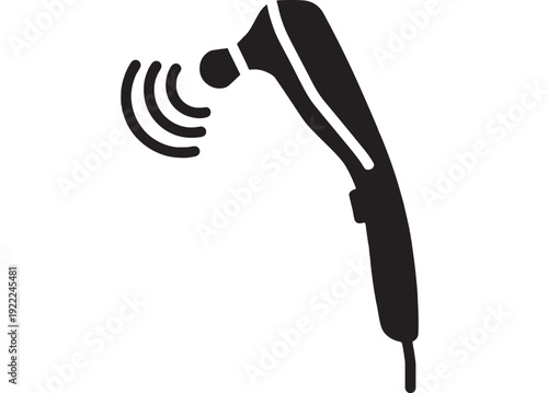 Hairdryer icon with airflow waves in black silhouette, minimal flat pictogram for beauty salon, barbershop tools, drying hair concept, isolated on white