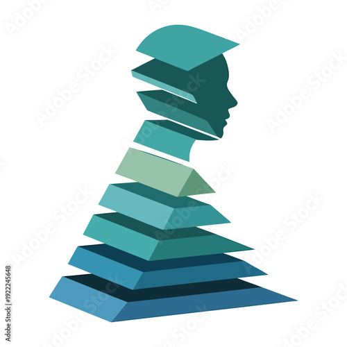 abstract human profile formed by stacked geometric layers modern conceptual vector illustration gradient layered structure representing mind thinking identity growth isolated creative design