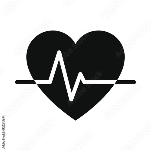Black heart icon with white heartbeat line on isolated, ui elements