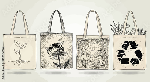 hand drawn vector set of shopping bags