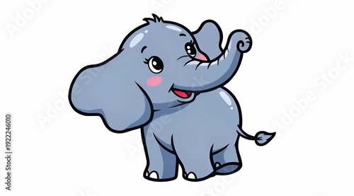 Baby Elephant Cute Sticker, Flat Cartoon Illustration Style