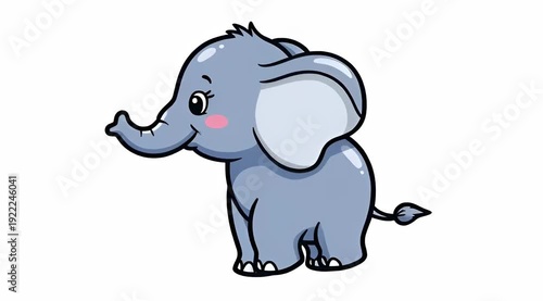Baby Elephant Cute Sticker, Flat Cartoon Illustration Style