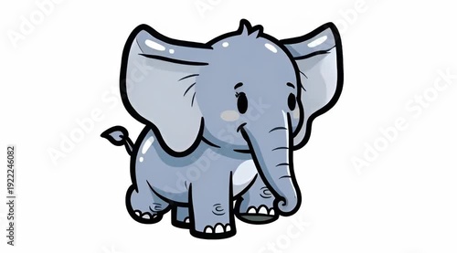 Baby Elephant Cute Sticker, Flat Cartoon Illustration Style